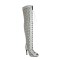 Peep Toe Stiletto Heels Lace Up Flock Hollow Over The Knees Thigh High Back Zipper Booties - Gray Patent