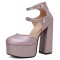 Round Toe Platforms Double Mary Janes Straps Back Zipper Vintage Style Chunky Heels Sandals - Pink Faux Leather