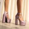 Round Toe Platforms Double Mary Janes Straps Back Zipper Vintage Style Chunky Heels Sandals - Pink Faux Leather