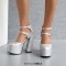 Round Toe Platforms Double Mary Janes Straps Back Zipper Vintage Style Chunky Heels Sandals - Silver Faux Leather