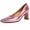 Pointed Toe Chunky Heels Rustic Metallic Pumps - Pink Faux Leather