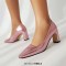 Pointed Toe Chunky Heels Rustic Metallic Pumps - Pink Faux Leather