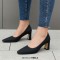 Pointed Toe Chunky Heels Shimmer Glitters Pumps - Black Microfiber