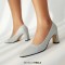 Pointed Toe Chunky Heels Shimmer Glitters Pumps - Silver Microfiber