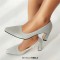 Pointed Toe Chunky Heels Shimmer Glitters Pumps - Silver Microfiber