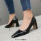 Pointed Toe Chunky Heels Printed Pumps - Black Patent
