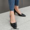 Pointed Toe Chunky Heels Printed Pumps - Black Patent