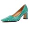 Pointed Toe Chunky Heels Printed Pumps - Green Patent