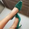 Pointed Toe Chunky Heels Printed Pumps - Green Patent