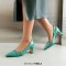 Pointed Toe Chunky Heels Printed Pumps - Green Patent