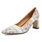 Pointed Toe Chunky Heels Printed Pumps - White Patent