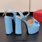 Peep Toe Bowtied Platforms Chunky Heels Sweet Color Ankle Buckle Straps Sandals - Blue Patent