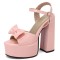 Peep Toe Bowtied Platforms Chunky Heels Sweet Color Ankle Buckle Straps Sandals - Pink Patent