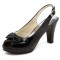 Peep Fish Mouth Toe Bowtied High Heels Sweet Color Slingback Straps Sandals - Black Patent