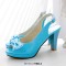 Peep Fish Mouth Toe Bowtied High Heels Sweet Color Slingback Straps Sandals - Blue Patent