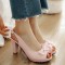 Peep Fish Mouth Toe Bowtied High Heels Sweet Color Slingback Straps Sandals - Pink Patent