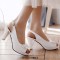 Peep Fish Mouth Toe Bowtied High Heels Sweet Color Slingback Straps Sandals - White Patent