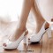 Peep Fish Mouth Toe Bowtied High Heels Sweet Color Slingback Straps Sandals - White Patent