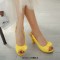 Peep Fish Mouth Toe Bowtied High Heels Sweet Color Slingback Straps Sandals - Yellow Patent