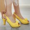 Peep Fish Mouth Toe Bowtied High Heels Sweet Color Slingback Straps Sandals - Yellow Patent