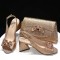 Peep Toe Rhinestones Glitters Chunky Heels Leopard Slingback Sandals with Bag  - Champagne Synthetic