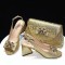 Peep Toe Rhinestones Glitters Chunky Heels Leopard Slingback Sandals with Bag  - Gold Synthetic