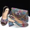 Peep Toe Rhinestones Glitters Chunky Heels Leopard Slingback Sandals with Bag  - Multicolor Synthetic
