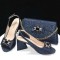 Peep Toe Rhinestones Glitters Chunky Heels Leopard Slingback Sandals with Bag  - DarkBlue Synthetic