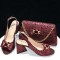Peep Toe Rhinestones Glitters Chunky Heels Leopard Slingback Sandals with Bag  - Wine Synthetic