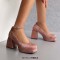Round Toe Chunky Heels Ankle Buckle Straps Elegant Summer Style Low Platforms Pumps - Pink Velvet