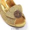 Peep Toe Rhinestones Glitters Chunky Heels Slingback Sandals Pumps with Bag  - Gold Synthetic