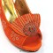 Peep Toe Rhinestones Glitters Chunky Heels Slingback Sandals Pumps with Bag  - Orange Synthetic