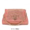 Peep Toe Rhinestones Glitters Chunky Heels Slingback Sandals Pumps with Bag  - Peach Synthetic