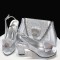 Peep Toe Rhinestones Glitters Chunky Heels Slingback Sandals Pumps with Bag  - Silver Synthetic