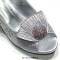 Peep Toe Rhinestones Glitters Chunky Heels Slingback Sandals Pumps with Bag  - Silver Synthetic