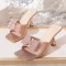 Square Open Toe Butterfly Knot Summer Golden Heels Sandals - Gold Patent