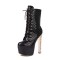 Round Toe Stiletto Golden Heels Checked Side Zipper Ankle Highs Booties - Black Patent