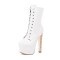 Round Toe Stiletto Golden Heels Checked Side Zipper Ankle Highs Booties - White Patent