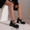 Square Toe String Bead Chunky Heels Mary Janes Low Platforms Pastel Pumps - Black Patent