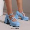 Square Toe String Bead Chunky Heels Mary Janes Low Platforms Pastel Pumps - SkyBlue Patent