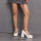 Square Toe String Bead Chunky Heels Mary Janes Low Platforms Pastel Pumps - White Patent