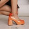 Square Toe Butterfly Knot Chunky Heels Ankle Buckle Cute Straps Low Platforms Pumps - Orange Faux Leather