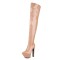 Pointed Toe Stiletto Heels Over The Knees Thigh High Glossy Platforms Boots - Apricot Tan Patent