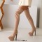 Pointed Toe Stiletto Heels Over The Knees Thigh High Glossy Platforms Boots - Apricot Tan Patent