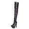 Pointed Toe Stiletto Heels Over The Knees Thigh High Glossy Platforms Boots - Black Patent