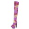 Pointed Toe Stiletto Heels Over The Knees Thigh High Glossy Platforms Boots - Multicolor Patent