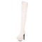 Pointed Toe Stiletto Heels Over The Knees Thigh High Glossy Platforms Boots - White Patent