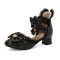Pointed Toe Ankle Buckle Straps Lace Decorated Chunky Heels Bowknot French Maid Pumps - Black Faux Leather
