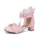Pointed Toe Ankle Buckle Straps Lace and Beads Decorated Chunky Heels French Maid Pumps - Pink Faux Leather