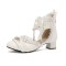 Pointed Toe Ankle Buckle Straps Lace and Beads Decorated Chunky Heels French Maid Pumps - White Faux Leather